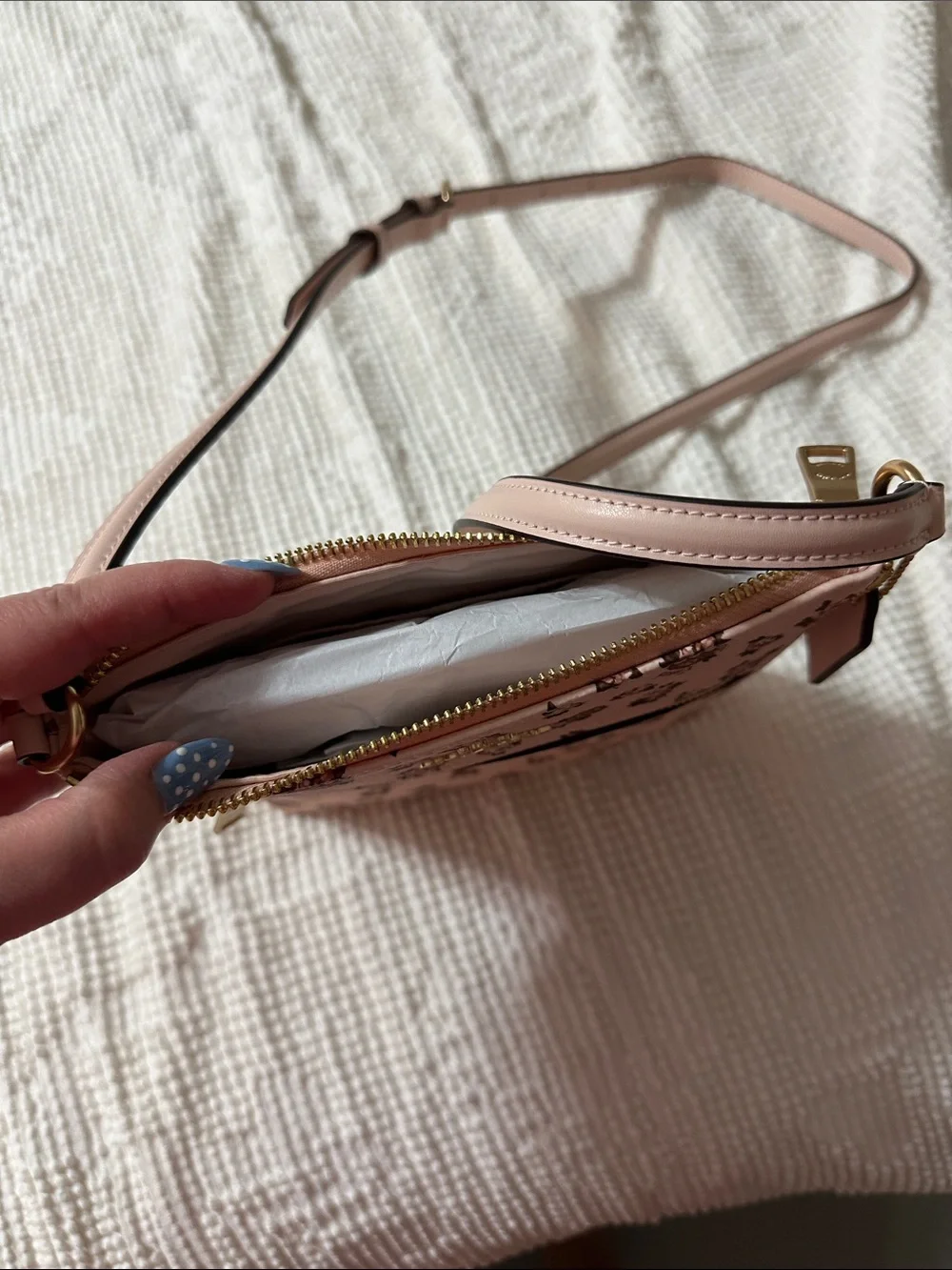 Coach Pink Floral Crossbody with Gold-Tone Accents